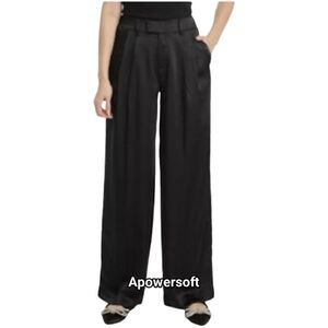 Black Satin Pleat Front Pants